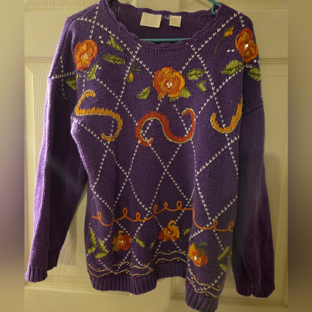 Needles And Yarn Women's Vintage Floral Sweater Small Flaw See Photo